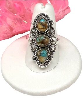 Royston Turquoise Ring Solid 925 Sterling Silver Adjustable Size 8 - 11